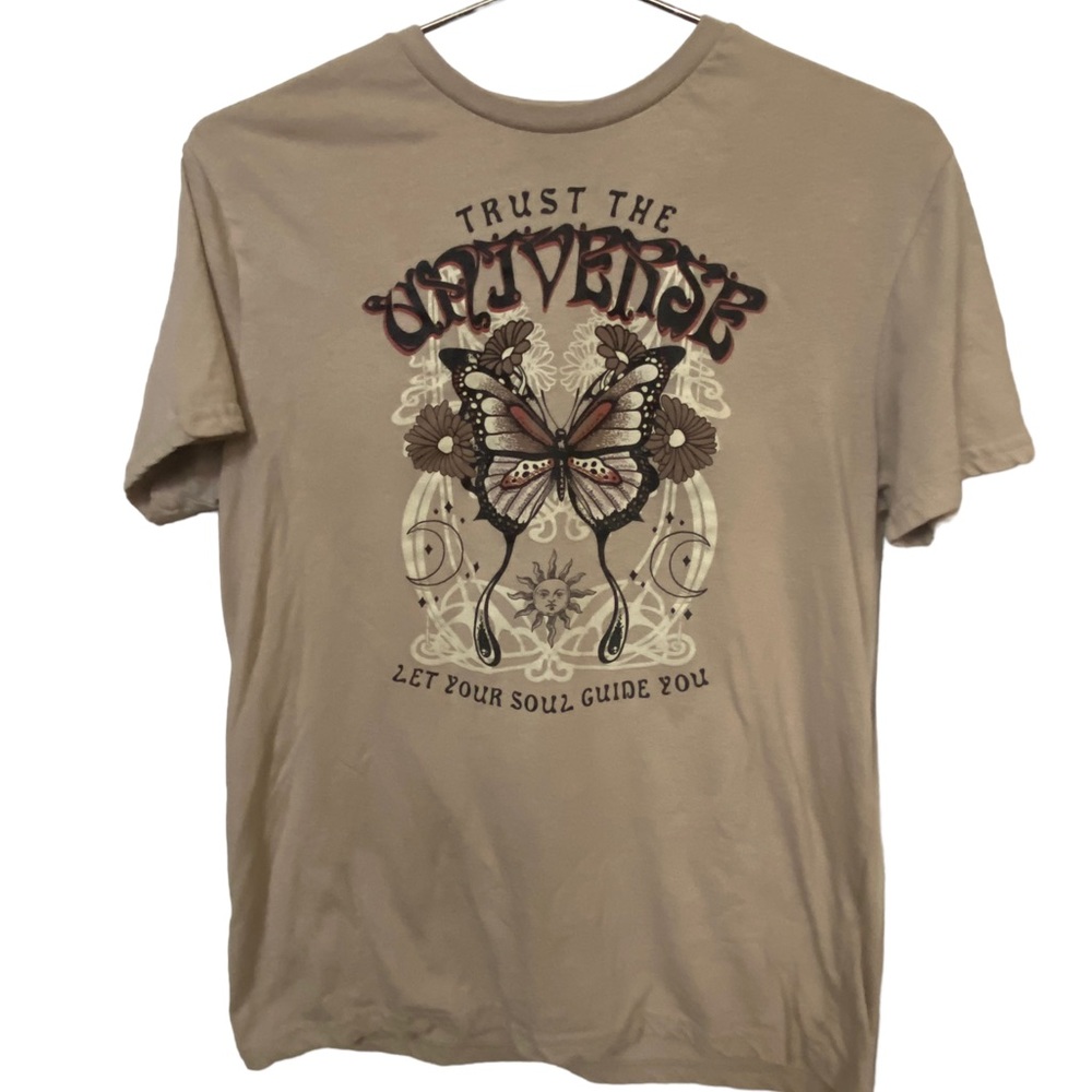 Funky Hippie Trust The Universe Butterfly Tan Soft Women’s S T-Shirt